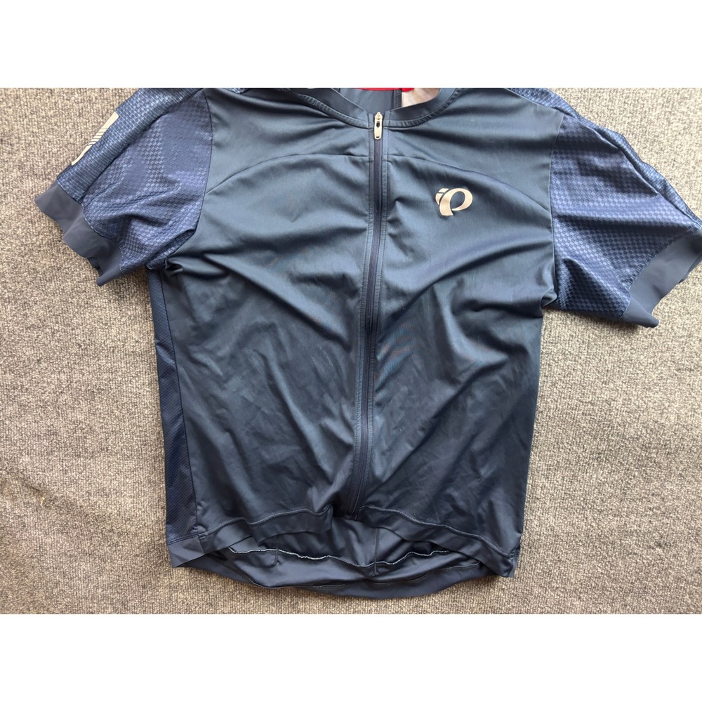 Pearl Izumi Cycling Jersey Mens XXL Navy Blue Full Zip Short Sleeve Geometric